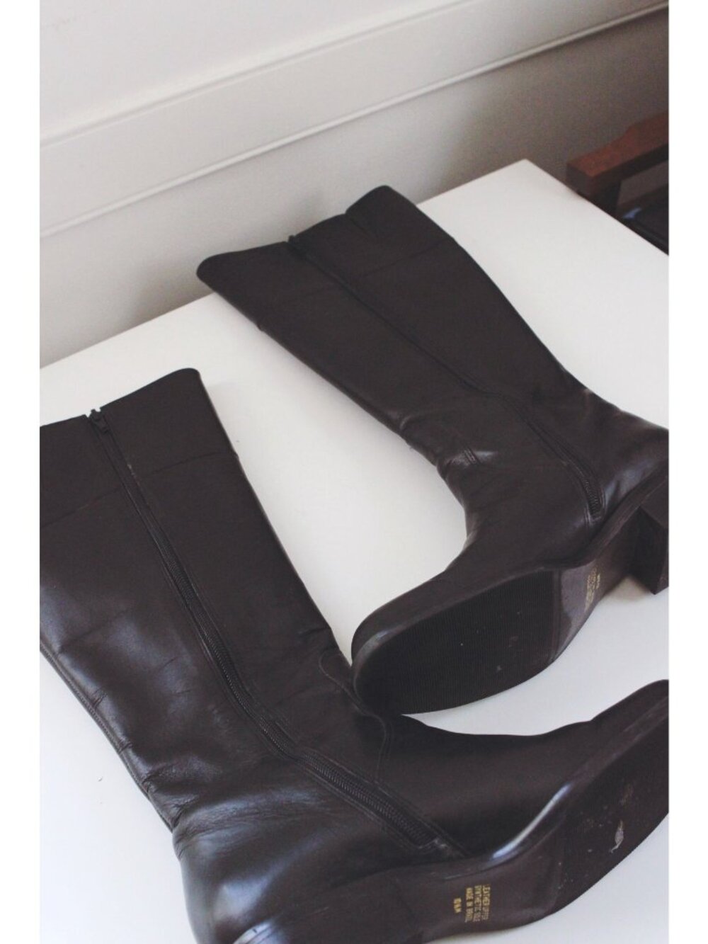 Talbots Leather Knee-High Riding Boots Black 10M Side Zipper Made In Brazil - Picture 5 of 9